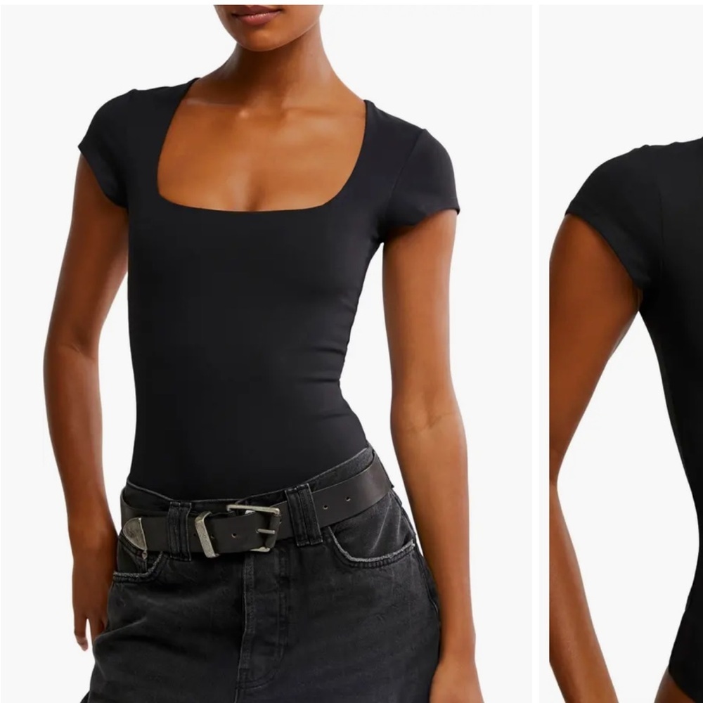 Free People Square Eyes Bodysuit in Black Short Sleeve Square Neck XS - Picture 11 of 11